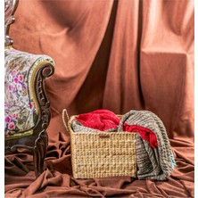Atandu Home %100 El Yapımı Doğal Kulplu Kare Hasır Sepet | 30×30×24 cm | Dekoratif Organizer | Çok Amaçlı Saklama Sepeti