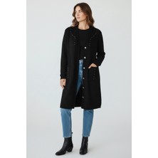 Ece Giyim Kadın Önü Düğmeli Cepli Yanlardan Yırtmaçsız Merserize Hırka