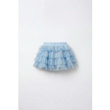 Magu Kız Çocuk Pamuklu Astarlı Mavi Simli Tül Etek