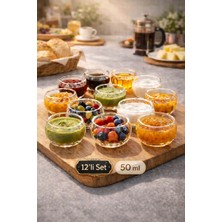 Berdina Home 12LI Çift Cidarlı Çizgili Mini Kase Seti Lokumluk Sosluk Reçellik Drajelik Mini Servis Cam Kase Seti