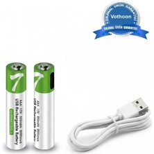 Vothoon Type-C Şarjlı 800MWH 1.5V Şarj Edilebilir 2'li Aaa Ince Pil - Lityum Iyon Batarya