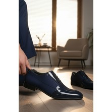 Enoch Hakiki Deri Lacivert Aynalı Rugan ve Mikrofiber Dokulu Oxford Erkek Klasik Ayakkabı