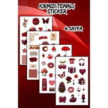 Birikiyedi 4 Lü Red/kırmızı Collection Sticker, Çıkartma, Ajanda, Günlük, Planlayıcı, Bullet Journal ,scrapbook
