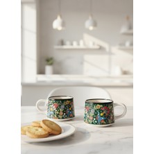 Rgs Homelife 2'li El Yapımı Seramik Kupa Seti, Seramik Kahve, Espresso ve Çay Kupa Seti Koyu Yeşil Kazan Kupa