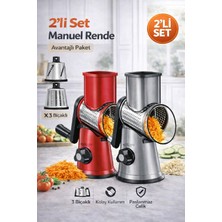 Berdina Home 2li Rende 3 Bıçaklı Kollu Değirmen Sebze Meyve Peynir Fındık Dilimleyici Doğrayıcı Öğütücü Rende Seti