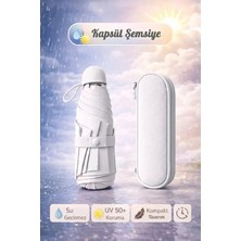 Berdina Home Çantalı Kapsül Şemsiye 8 Telli Fiber Şemsiye Taşınır Manuel Mini Boy Kadın Güneş Şemsiyesi