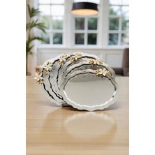 Ahir Ticaret 6 Adet Papatya Aksesuarlı Oval Gümüş 20X25 Paslanmaz Çelik Kahve-Sunum Tepsisi