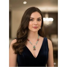 Eski Yeni Antik Doğal Taşlı Kolye Akik , Turkuaz, Howlite ,amazonit Taşlı
