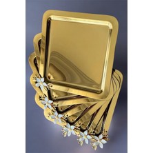 Ahir Ticaret 6 Adet Papatya Aksesuarlı Kare Sunum ve Kahve Tepsisi