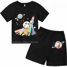 Punix Kids Punıx Kids Özel Seri Astronot Snopy Baskılı %100 Pamuk Ultra Rahat Erkek Çocuk Nasa T-Shırt  Şort  Takımı