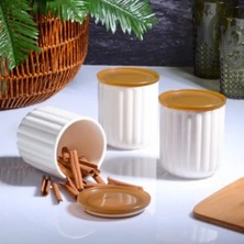 3 Lü Saklama Kabı Seramik Çay Şeker Kahve 750 ml