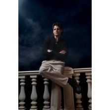 Erkek Yarım Fermuarlı Saç Örgü Desenli Kazak