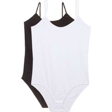 Flamex 2 Adet Ip Askılı Kadın Çıtçıtlı Body Siyah ve Beyaz