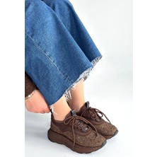 Alfaze Boncuk Işlemeli Ortopedik Topuk Dikenine Karşı Özel Üretim Bağcıklı Spor Ayakkabı Cilt Kahverengi Topuk Boyu 3 cm