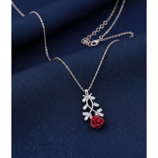 Modahilye 925 Ayar Gümüş Gül Tasarım Sevgililer Gününe Özel Gümüş Kolye