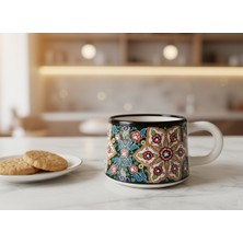 Rgs Homelife 2'li El Yapımı Seramik Kupa Seti, Seramik Kahve, Espresso ve Çay Kupa Seti Yeşil Zemin Kazan Kupa