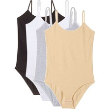 Flamex 4 Adet Ip Askılı Kadın Çıtçıtlı Body Siyah Beyaz Gri Ten