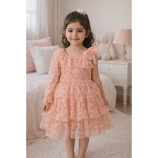 Lunas Tekstil Tek Kollu Kelebekli  Puantiyeli Elbise- Mezuniyet-Dogum Günü ve Kutlama Elbise