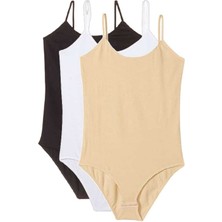 Flamex 3 Adet Ip Askılı Kadın Çıtçıtlı Body Siyah Beyaz Ten