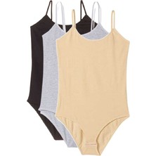 Flamex 3 Adet Ip Askılı Kadın Çıtçıtlı Body Siyah Gri Ten