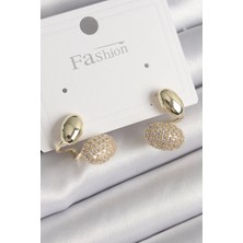 Shoplet Buğz Pirinç Gold Renk Zirkon Taşlı Bombeli Model Kadın Küpe