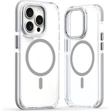 Paladyum Case iPhone 14 Pro Max Uyumlu Darbelere Karşı Korumalı Magsafe Özellikli Gri Detaylı Sararmaz Şeffaf Kılıf