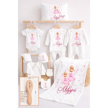 Sitilin Kız Bebek %100 Pamuk Melek Organik Isim Baskılı Yenidoğan Hastane Çıkışı Fırça Bebek Hediye Seti