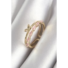 Shoplet Buğz Pirinç Gold Renk Zirkon Taşlı Kelebek Figür Kadın Yüzük
