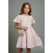 Pina Kids Kız Çocuk Çiçek Işlemeli Çantalı Kısa Kollu Elbise
