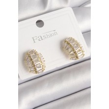 Shoplet Buğz Pirinç Gold Renk Zirkon Taşlı Kaplumbağa Kabuğu Model Kadın Küpe