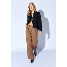 CGA Kahve Içten Kemerli Pileli Yün Efekt Palazzo Pantolon | MKW669832-01