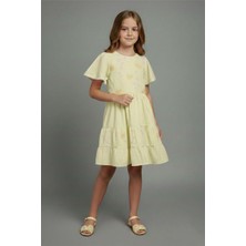 Pina Kids Kız Çocuk Çiçek Işlemeli Çantalı Kısa Kollu Elbise