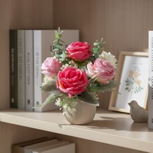 Neşeli Çiçekler Küçük Yapay Çiçek Gül Aranjmanı 20CM Özel Tasarım Dekoratif Masa Süsü Ev Hediyesi Plastik Saksıda