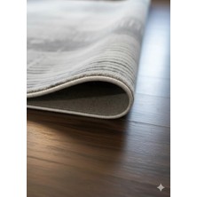 Deffino Home Krem Gri Saten Bambu Ince Sık Dokuma Parlak Yüzey Kaymaz Özel Kesme Salon Koridor Halı Yolluk