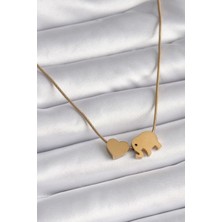 Shoplet Buğz 316L Çelik Gold Renk Fil Kalp Figürlü Kadın Kolye