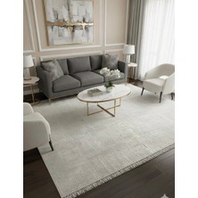 Deffino Home Krem Açık Gri Saten Bambu Ince Sık Dokuma Parlak Yüzey Kaymaz Özel Kesme Salon Koridor Halı Yolluk