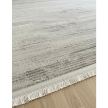 Deffino Home Krem Açık Gri Saten Bambu Ince Sık Dokuma Parlak Yüzey Kaymaz Özel Kesme Salon Koridor Halı Yolluk