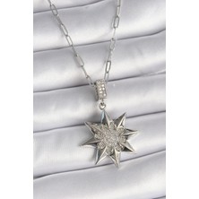 Shoplet Buğz 316L Çelik Gümüş Renk Zirkon Taşlı Kutup Yıldızı Model Kadın Kolye