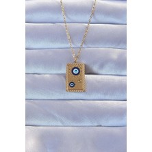 Shoplet Buğz 316L Altın Renk Işlemeli Nazarlı Vintage Kolye