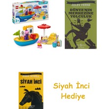 LEGO Duplo Peppa Pig Tekne Gezisi 10432-2 Yaş ve Üzeri Çocuklar Için Peppa Pig Minifigürü Içeren Eğitici Oyuncak Yapım Seti (23 Parça) + Dünyanın Merkezine Yolculuk + Siyah Inci Hediye