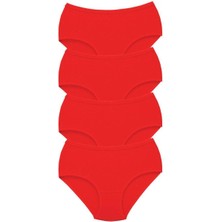 Marsilyan 4 Adet Tutku Kadın Yüksek Bel Bato Kalın Lastik Külot Kırmızı