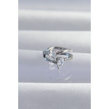 Shoplet Buğz Pirinç Gümüş Renk Zirkon Taşlı Damla Earcuff Küpe