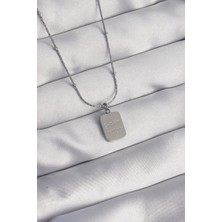 Shoplet Buğz 316L Çelik Gümüş Renk Kare Charm Model Kolye