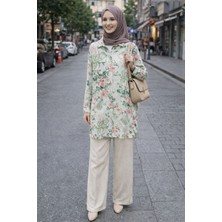 Moda 100 cm Uzunlukta Çiçek Desenli Gömlek Tunik – Zarif ve Ferah Tesettür Şıklığı