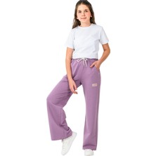 İrem Çocuk Giyim Kız Çocuk Geniş Paça Model Beli Lastik Ip Bağlamalı Armalı Cepli Mor Renk Eşofman Altı