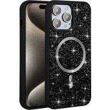 Paladyum Case iPhone 14 Pro Max Uyumlu Pırlanta Tasarım Magsafe Siyah Mozaik Kapak