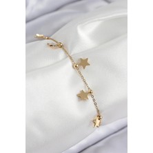 Shoplet Buğz 316L Çelik Sıralı Yıldız Model Gold Renk Kadın Bileklik