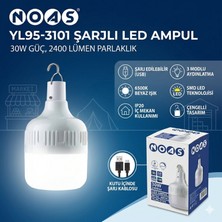 Noas 30W Şarjlı Smd LED Ampül 2400LM IP20 3 Mod Beyaz Işık Çengelli