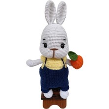 Lacivert Tulumlu Havuçlu Tavşik Amigurumi Organik Oyuncak