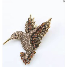 TrendyChic Taşlı Sinek Kuşu Gold Broş